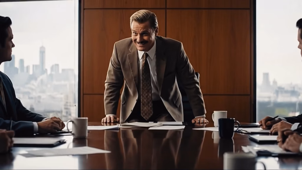 The executive scene from Dollar Shave Club’s “We Put Our Money Where It Matters” commercial.