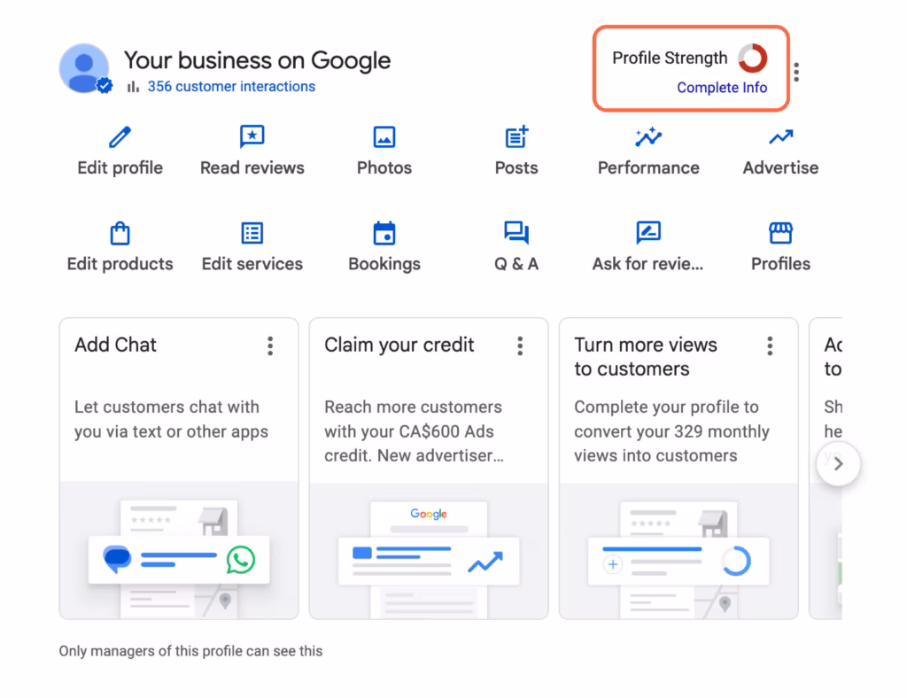 Screenshot of an incomplete Google Business Profile (formerly Google My Business).