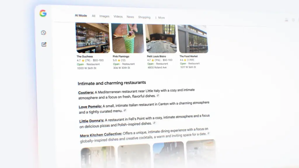 Restaurants in Google AI Mode