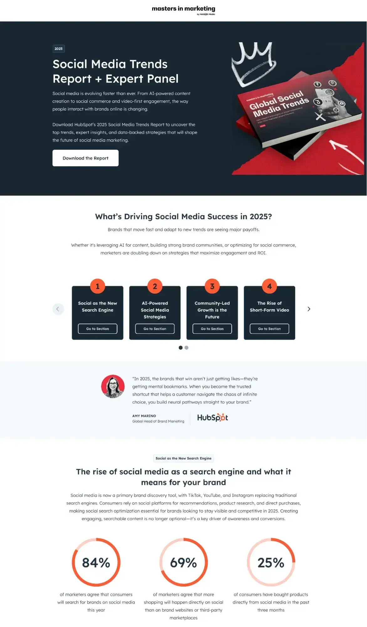 An example of a highly optimized landing page designed to convert visitors into HubSpot report downloads and newsletter subscribers.