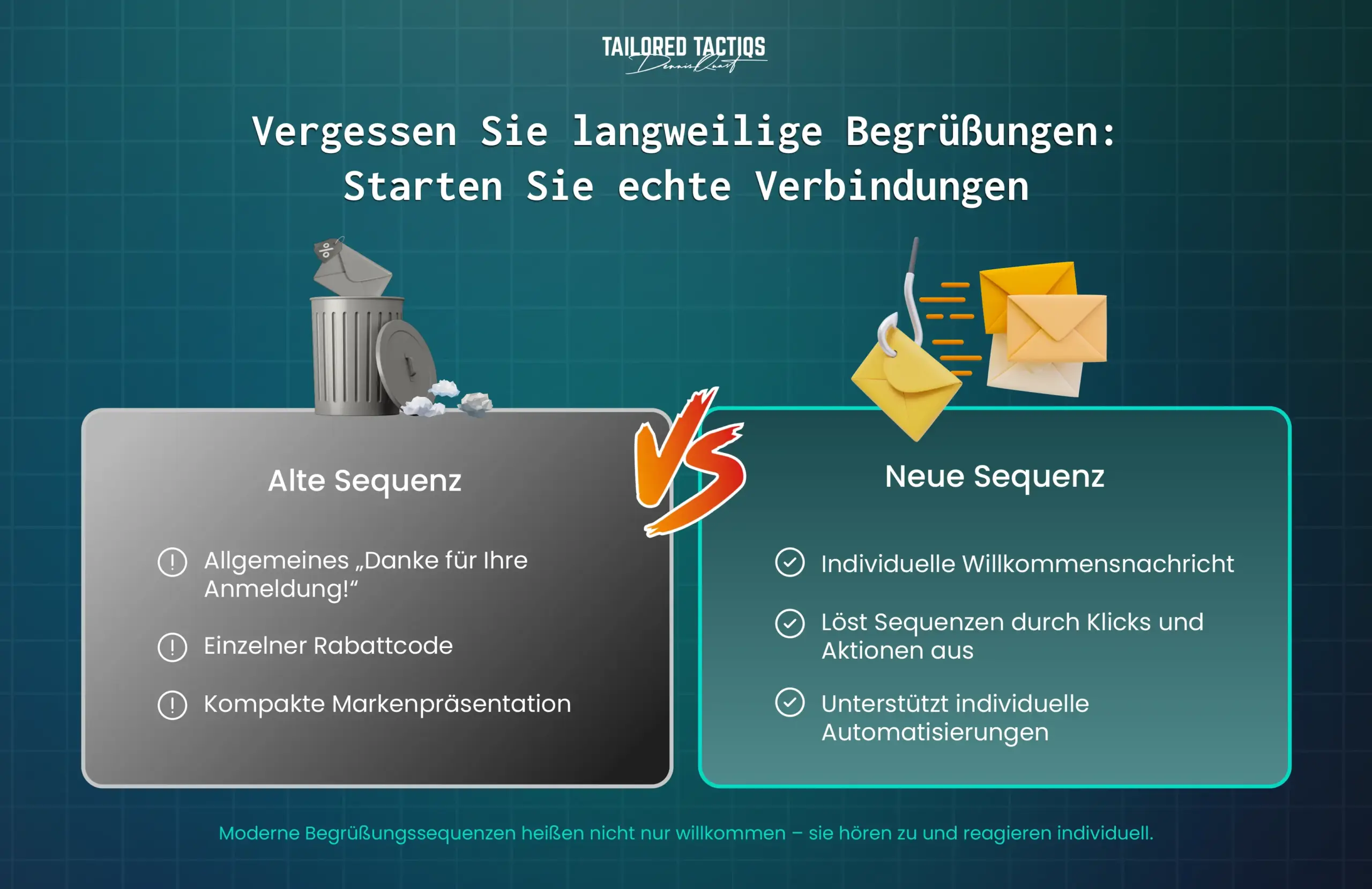 Ein Vergleich der alten und der neuen Begrüßungs-E-Mail-Sequenzen zeigt den Vorteil der neuen Methode: Sie liefert den Abonnenten kontextbezogenere Inhalte. Indem Sie die Nachrichten auf individuelle Interessen abstimmen, können Sie das Wachstum Ihrer Abonnentenliste erheblich steigern.